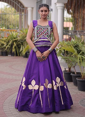 Purple Silk Gota Mirror Work Gamthi Work Navratri Garba Set