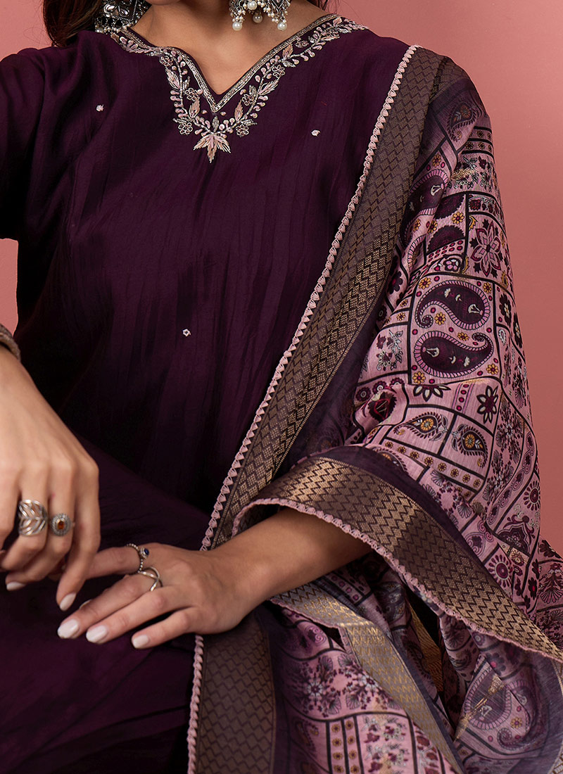 Light Purple Designer Heavy Semi-Stitched Pant Suit With Thread Embroidery Hand Work