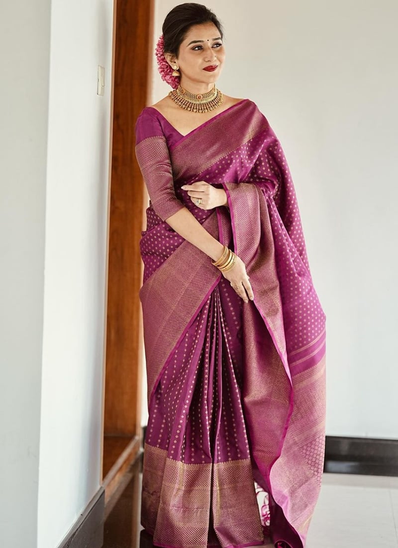 Purple Silk Jacquard Saree Festive Wear