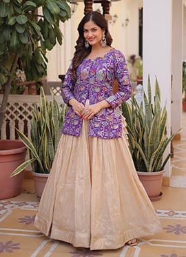 Purple Silk Jacquard Umbrella Lehenga