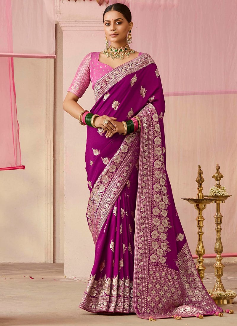 Purple Silk Jacquard Woven Saree Festive Wear