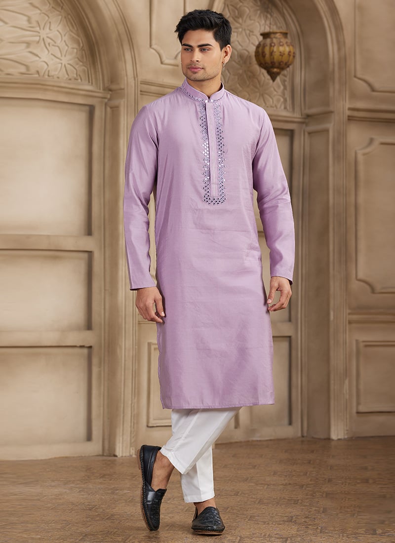 Purple Silk Kurta Pyjama For Men Festive Wear