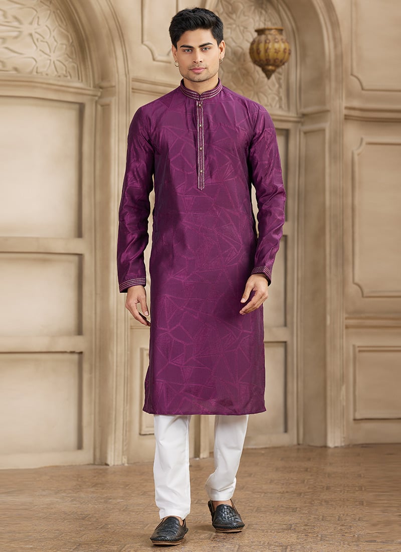 Purple Silk Kurta Pyjama Festive Wear