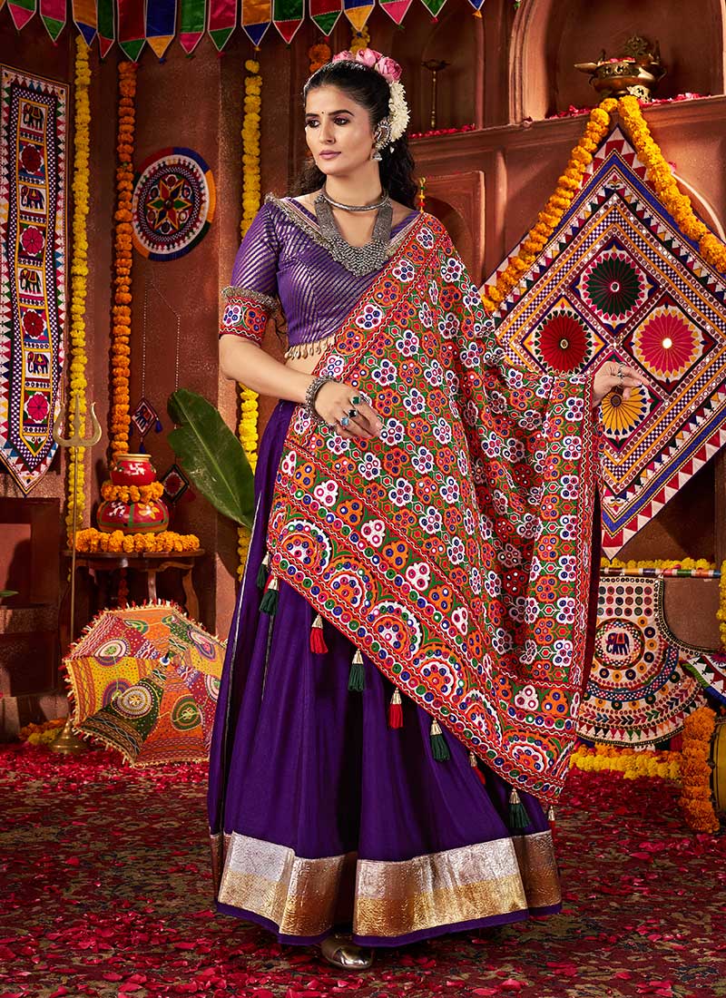 Purple Silk Kutch Mirror Gota Work Chaniya Choli