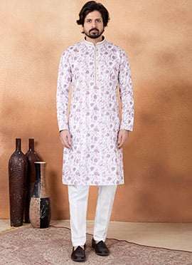 Purple Silk Printed Graceful Kurta Pyjama