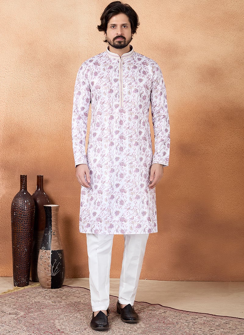 Purple Silk Printed Graceful Kurta Pyjama Festive Wear