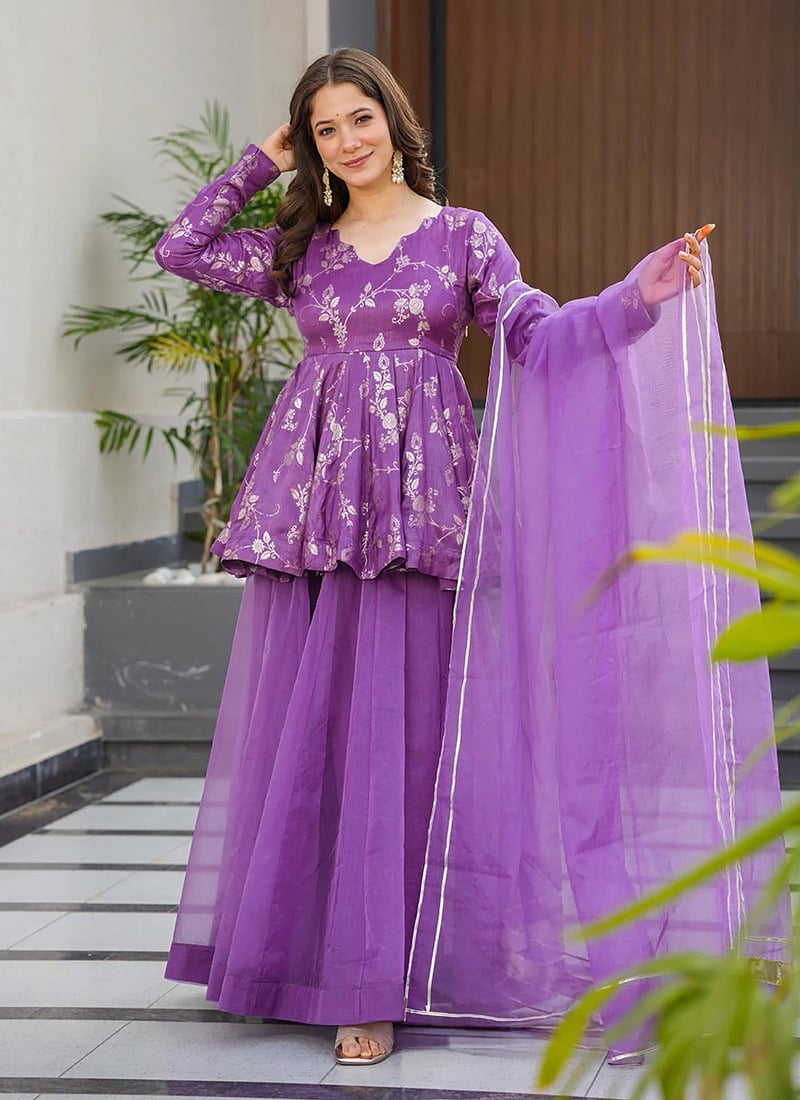 Purple Silk Printed Palazzo Suit After Six Wear