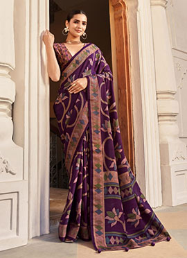 Purple Silk Printed Saree