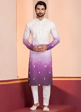 Purple Silk Sequins Embroidered Kurta Pyjama