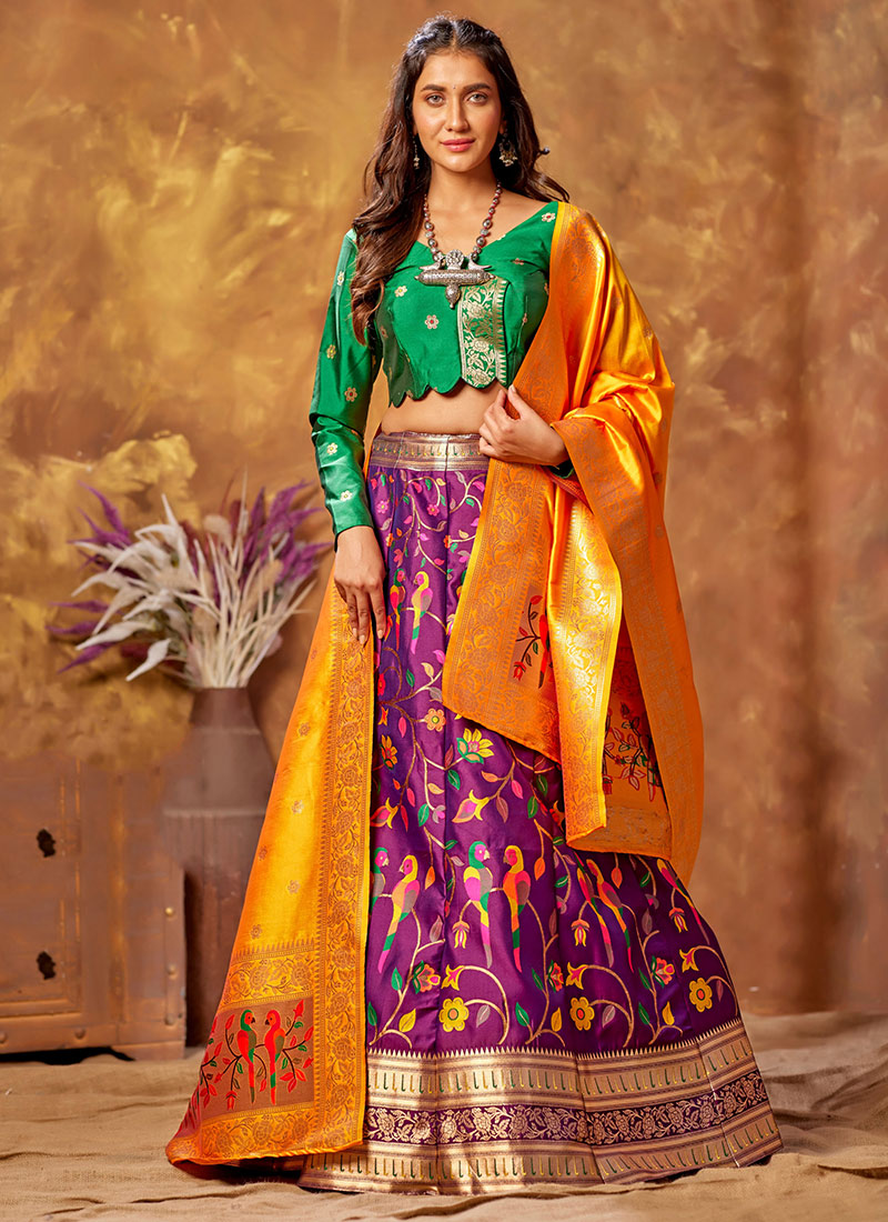 Buy Purple Silk Weaving Lehenga Skirt Choli Festive Wear, Zari