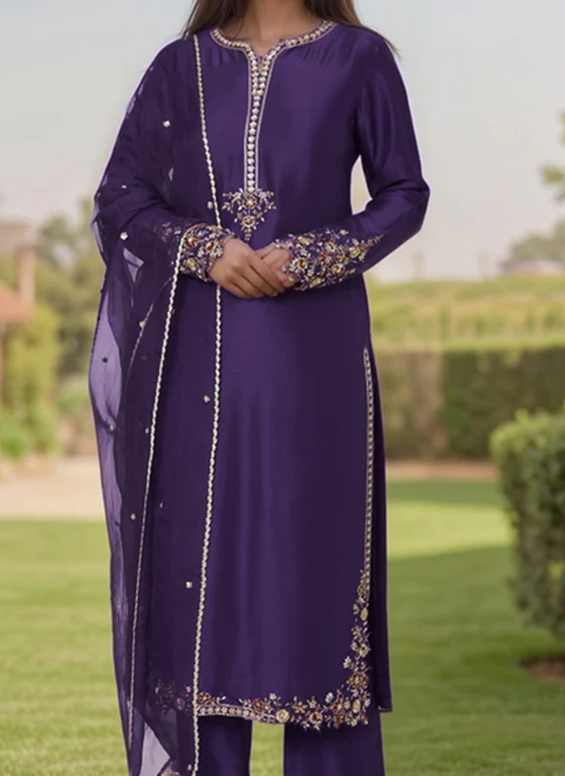 Light Purple Pure Viscose Russian Silk Jacquard Pant Suit