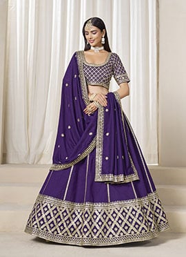 Purple Silk Zari Embroidered Gota Lehenga