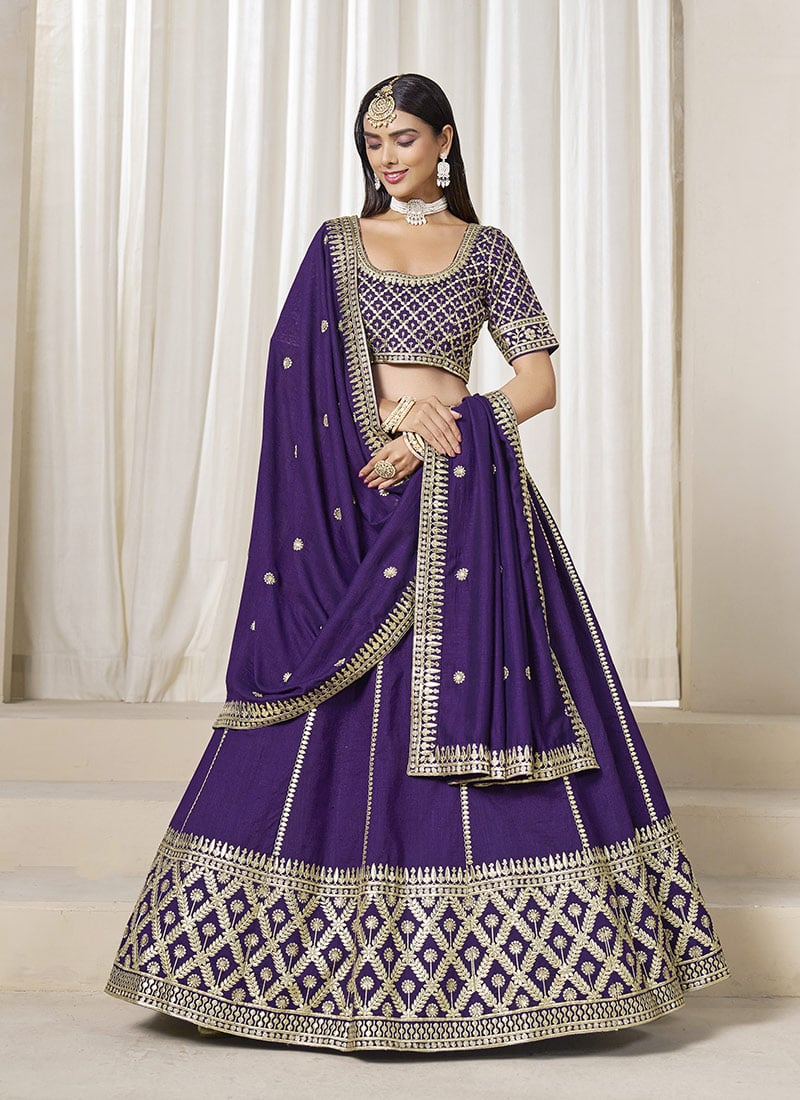 Purple Silk Zari Embroidered Gota Lehenga Wedding Wear