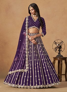 Purple Silk Zari Embroidered Gota Lehenga