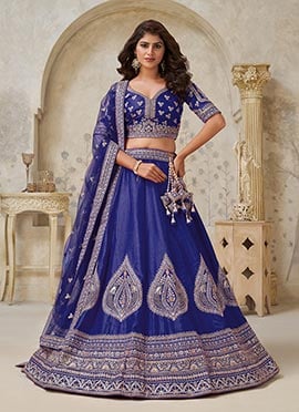 Purple Silk Zari Embroidered Sequins Lehenga Choli