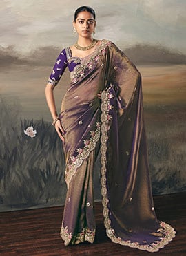 Purple Silk Zari Embroidered Sequins Saree