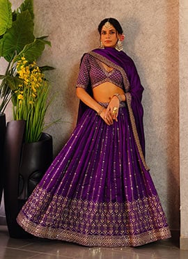 Purple Silk Zari Embroidered Sequins Stunning Lehenga