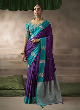 Purple Silk Zari Jacquard Embroidered Sequins Saree