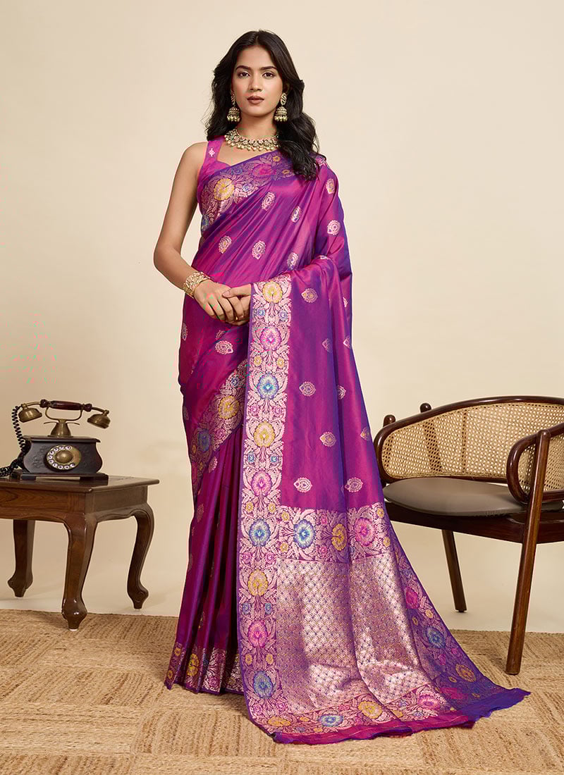 Purple Silk Zari Jacquard Saree Festive Wear