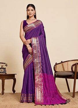 Purple Silk Zari Jacquard Woven Saree