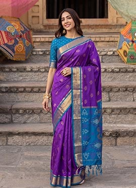 Purple Silk Zari Jacquard Woven Saree