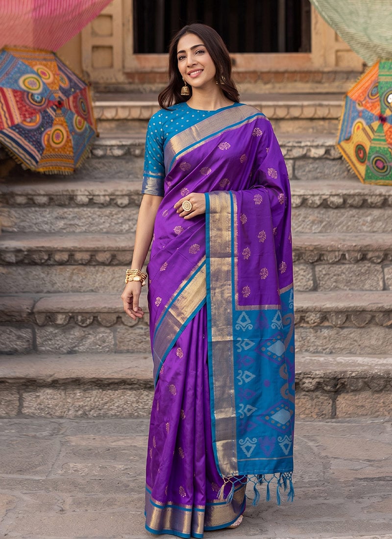 Purple Silk Zari Jacquard Woven Saree Festive Wear