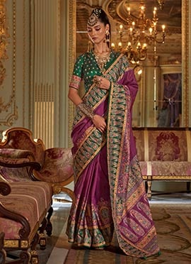 Purple Silk Zari Printed Saree