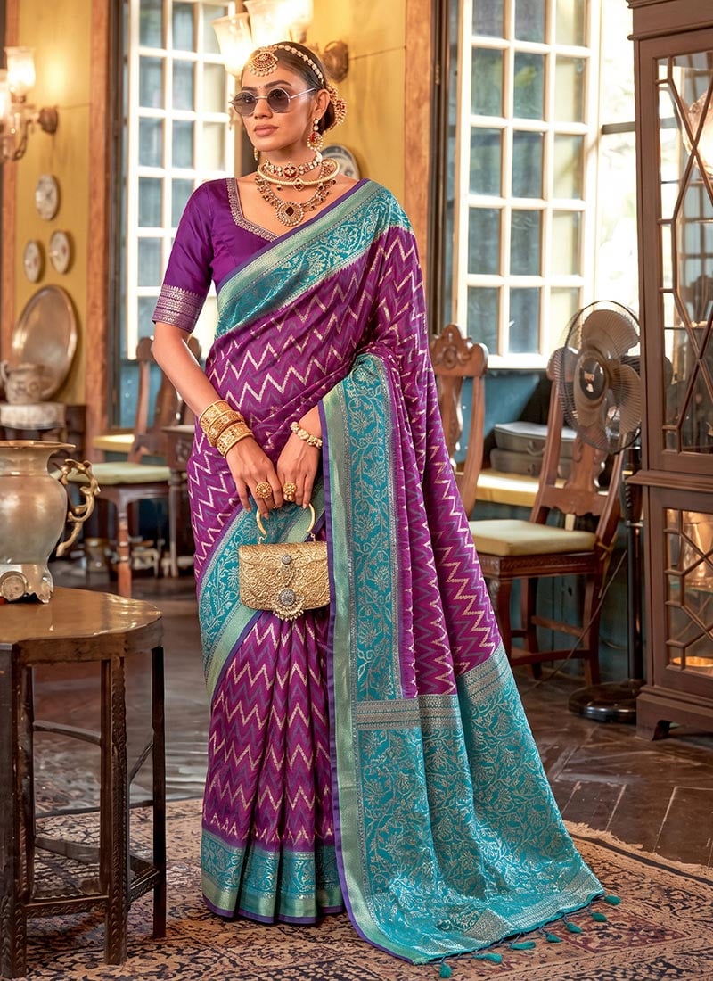 Purple Silk Zari Saree Festive Wear