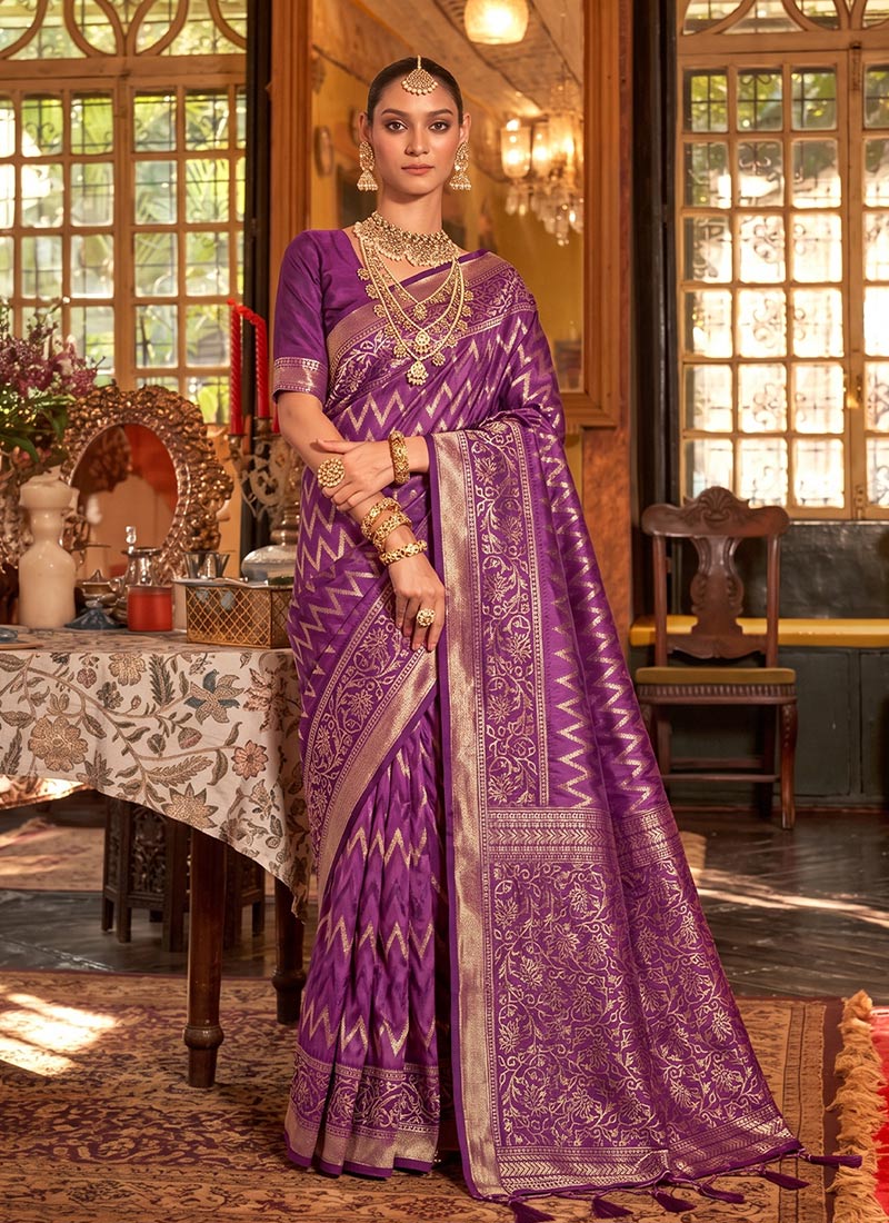 Purple Silk Zari Saree Festive Wear