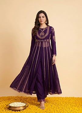 Purple Silk Zari Sequins Embroidered Anarkali Suit