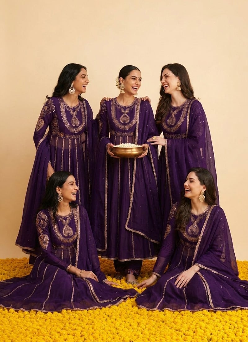 Purple Silk Zari Sequins Embroidered Anarkali Suit Festive Wear