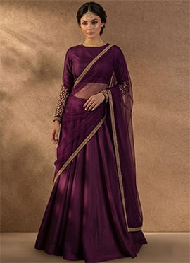 Purple Silk Zari Sequins Embroidered Lehenga