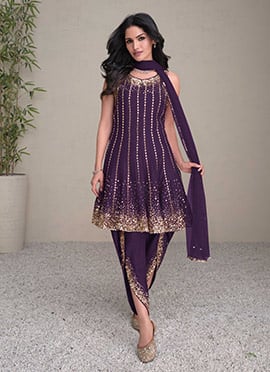 Purple Silk Zari Sequins Regal Dhoti Suit