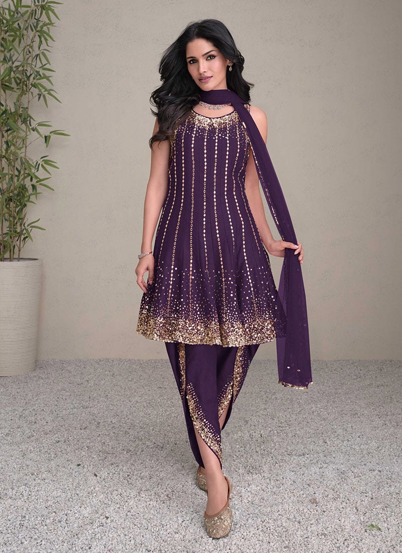 Purple Silk Zari Sequins Regal Dhoti Suit Festive Wear