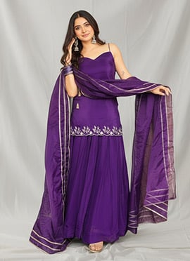 Purple Silk Zari Work Palazzo Suit