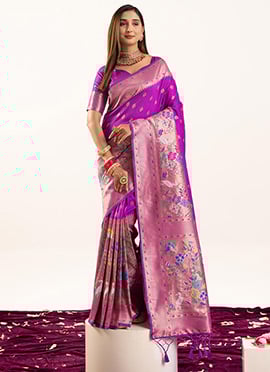 Purple Soft Banarasi Silk Zari Woven Saree