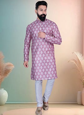 Purple Soft Cotton Thread Embroidered Sequins Printed Kurta Pyjama
