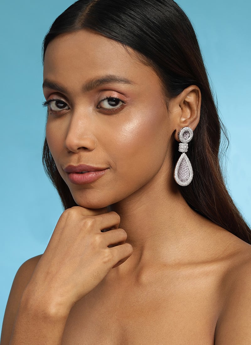 Purple Stone Adorned Danglers Festive Wear