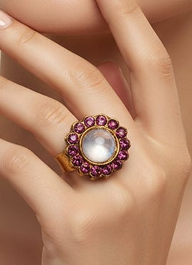 Purple Stones Kundan Ring
