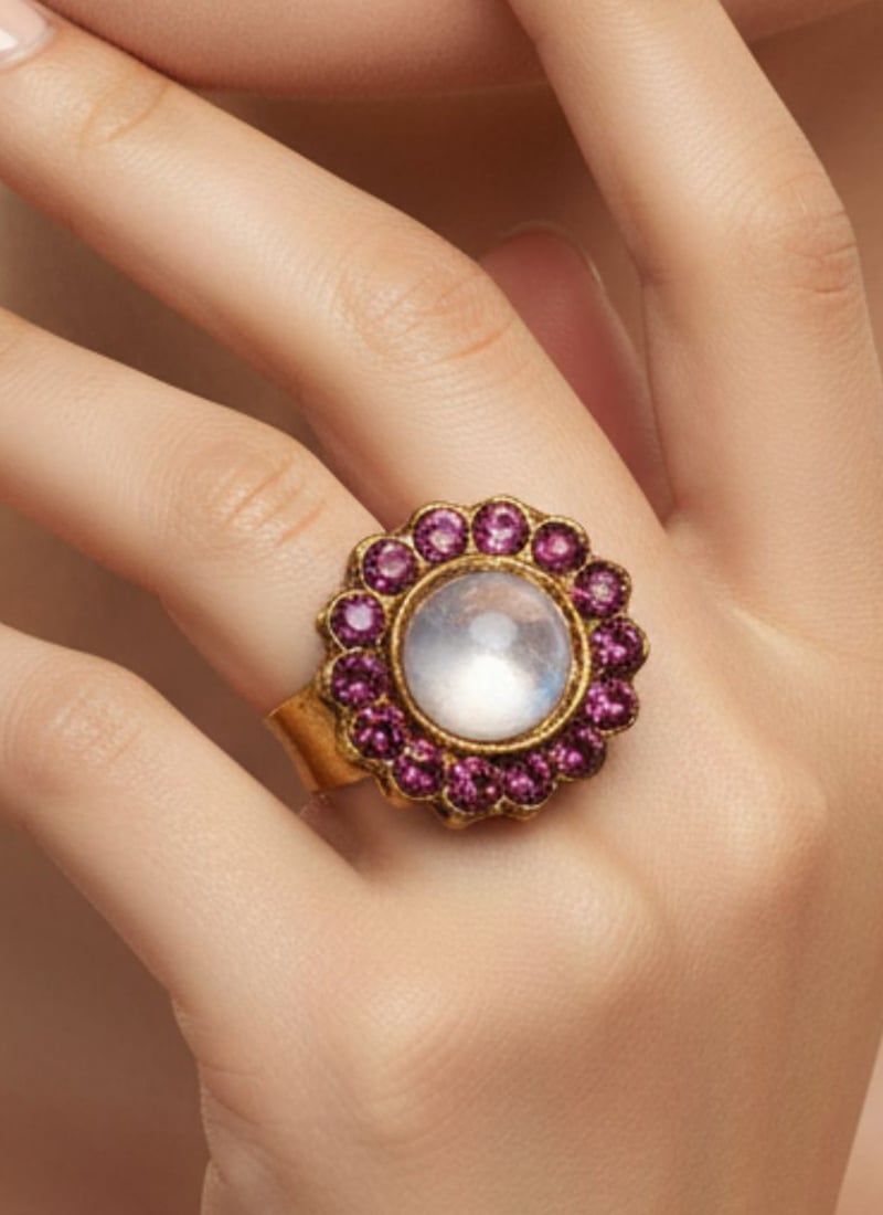 Purple Stones Kundan Ring Festive Wear