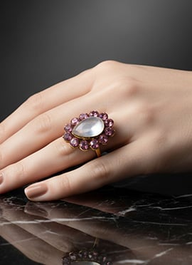 Purple Stones Kundan Ring