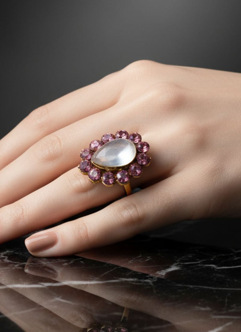 Purple Stones Kundan Ring Festive Wear