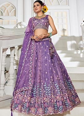 Purple Tissue Embroidered Sequins Lehenga