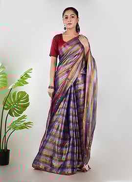 Purple Tissue Striped Saree