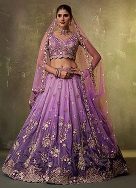 Purple Tissue Zari Embroidered Sequins With Beads Work Lehenga