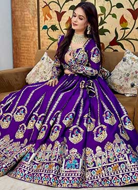 Purple Vichitra Embroidered Sequins Lehenga