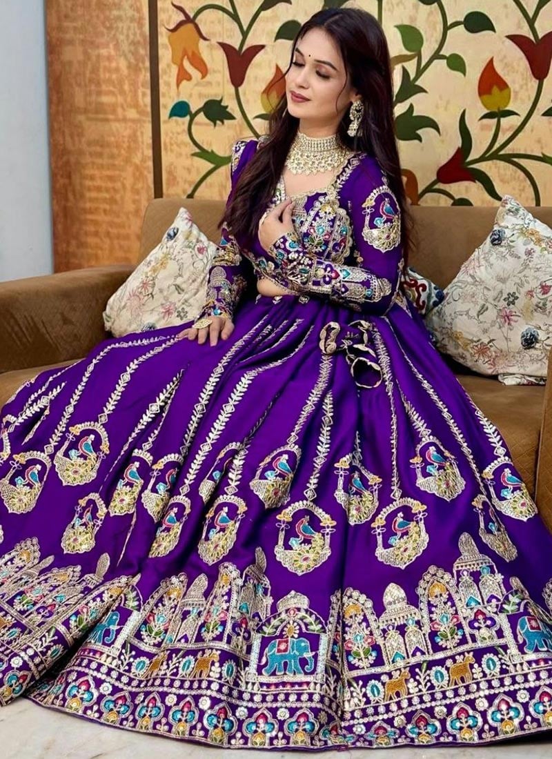 Purple Vichitra Embroidered Sequins Lehenga After Six Wear