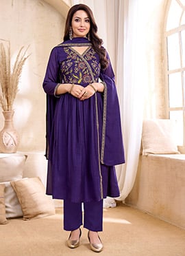 Purple Vichitra Silk Embroidered Sequins Anarkali Suit