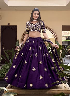 Purple Vichitra Silk Embroidered Sequins Lehenga Wedding Wear