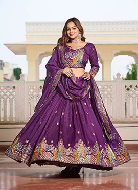 Purple Vichitra Silk Embroidered Sequins Lehenga